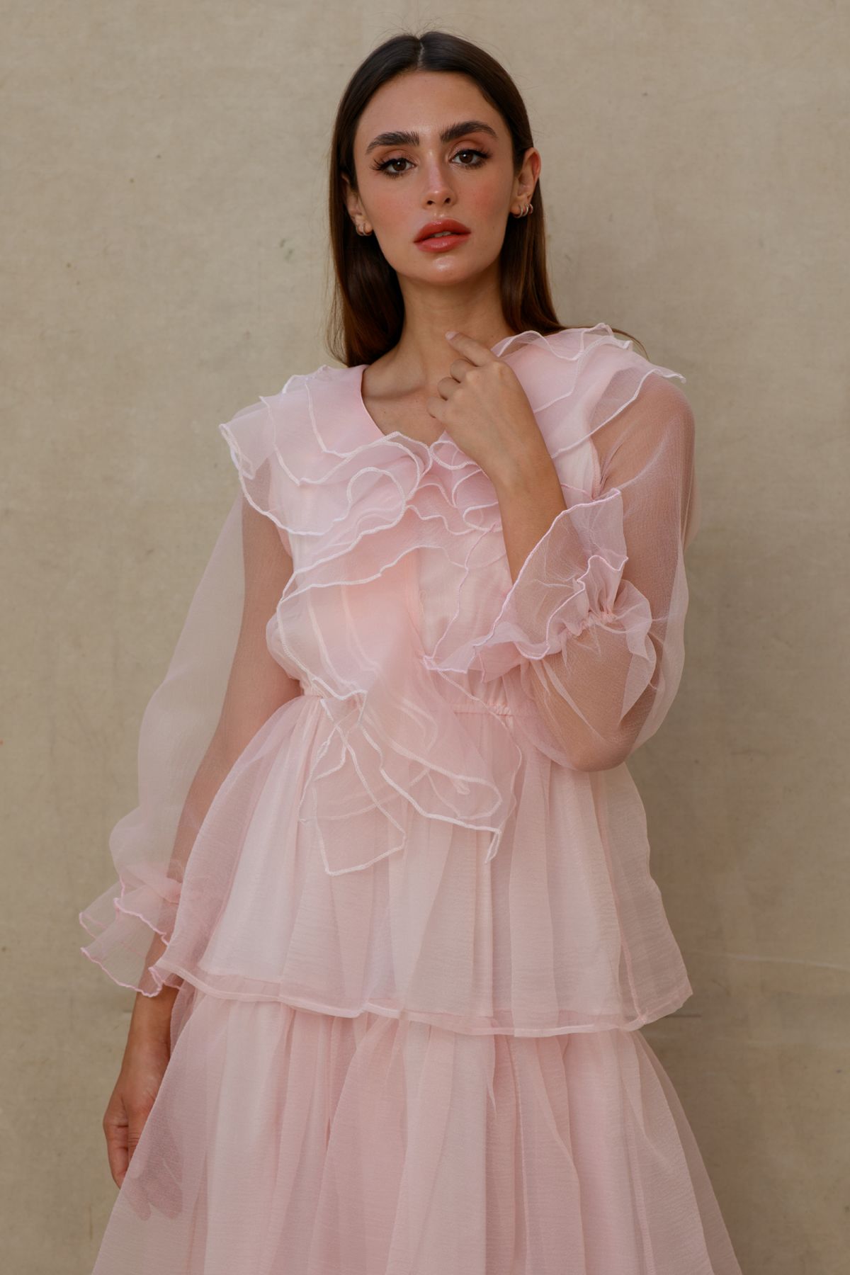 Pink Organza Dress with Ruffles - Le Merge