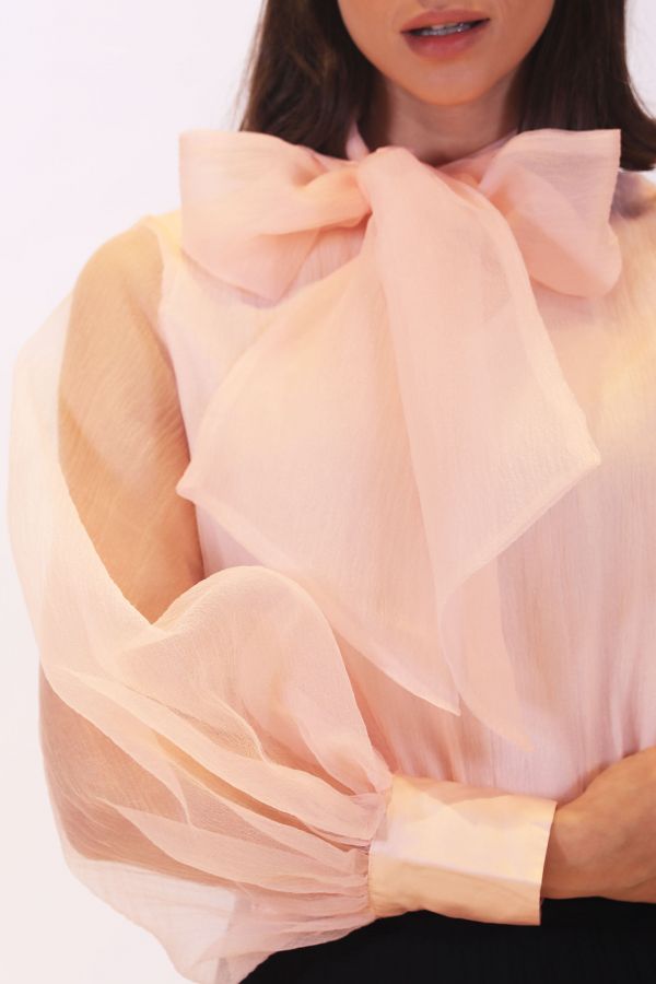 Organza bow blouse- Pink