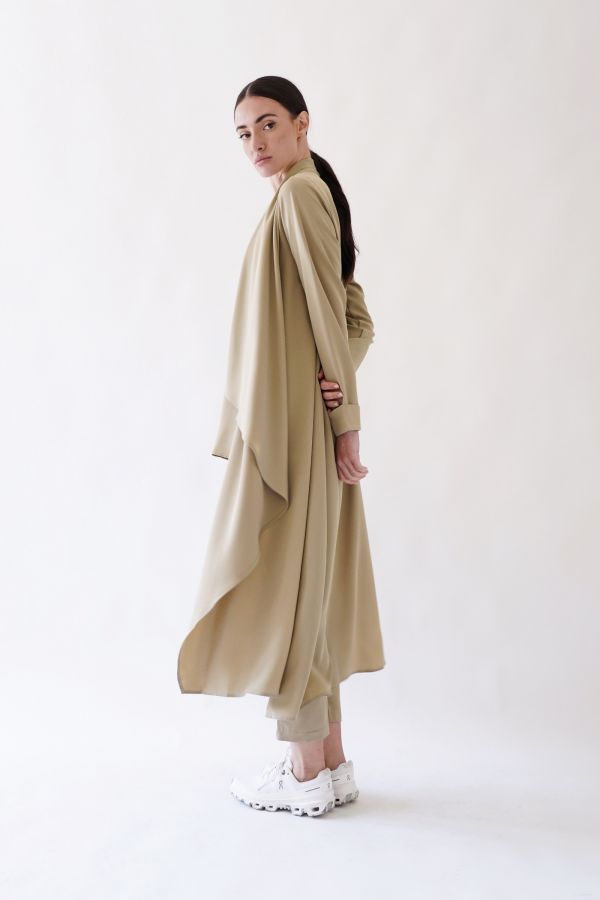 Beige long waterfall cardigan