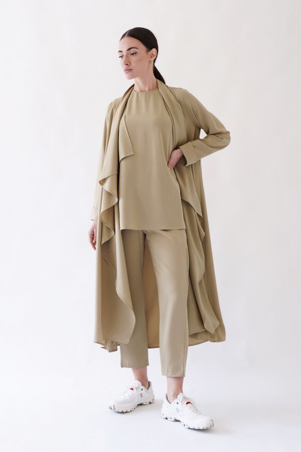 Beige long waterfall cardigan