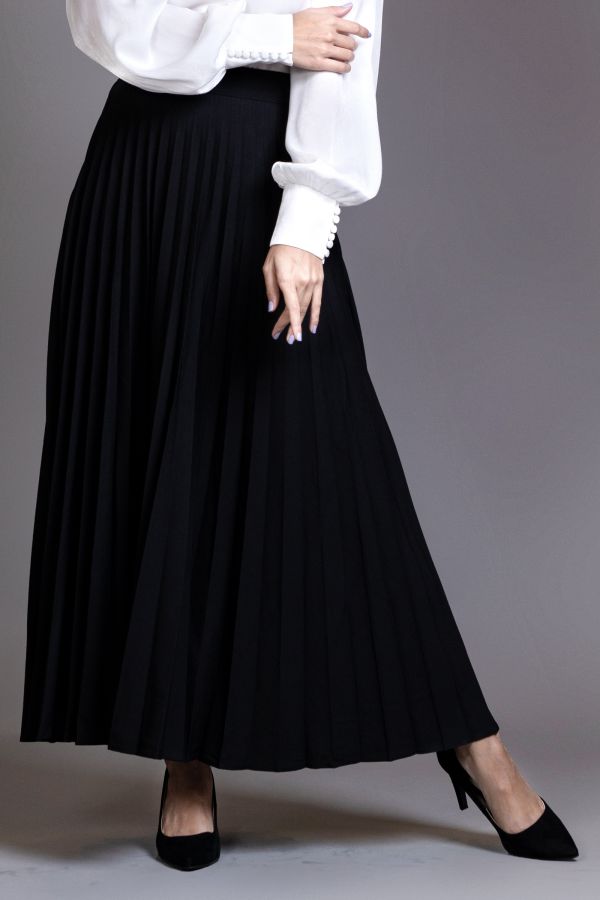 Elastic Pleated Skirt -Black