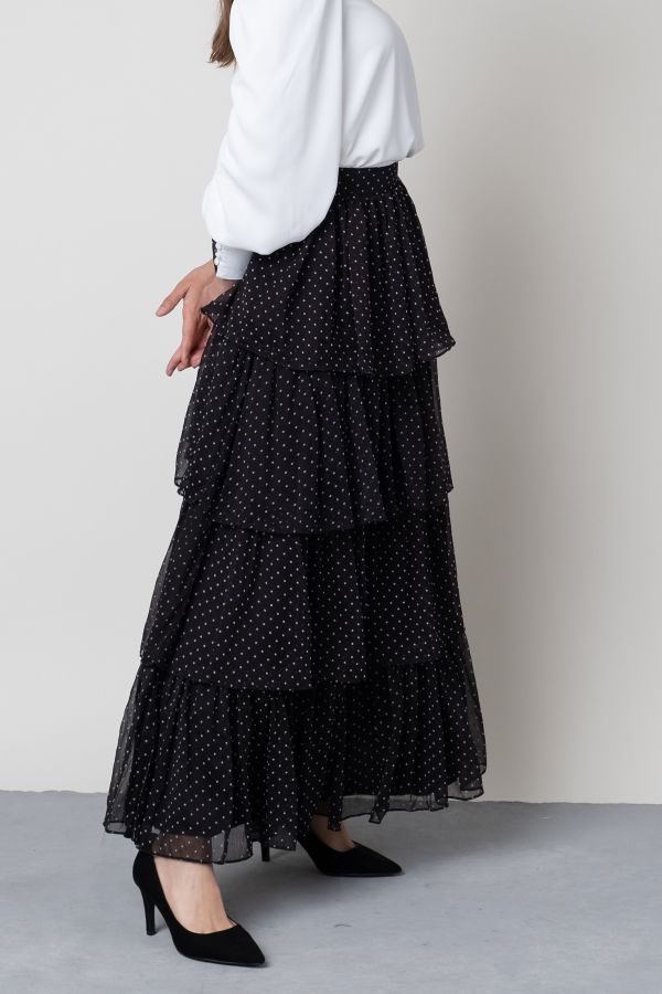 Black Polka Dots Layered Skirt