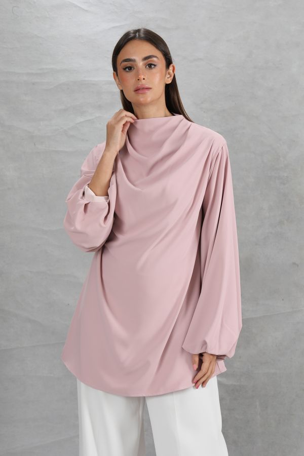 Pink Cowl Neck Blouse