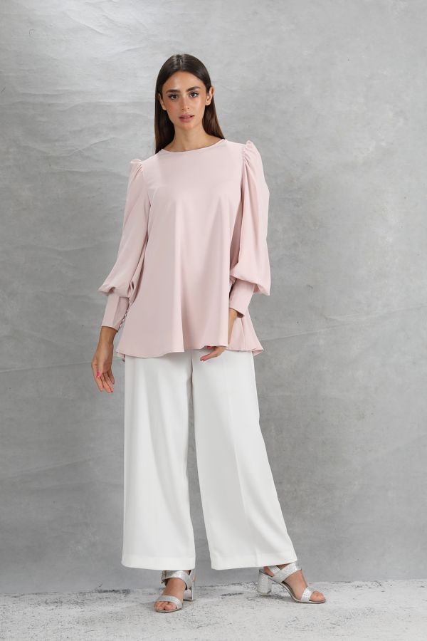 Pink Shirt with Puff Sleeves