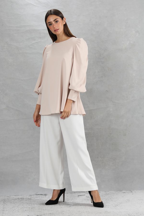 Beige Shirt with Puff Sleeves