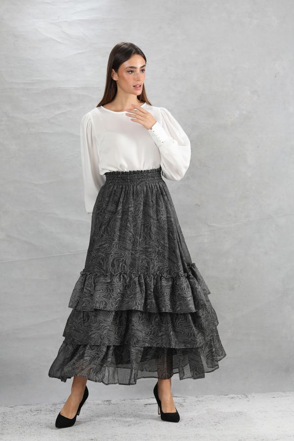 Black Ruffle Skirt with Pattern