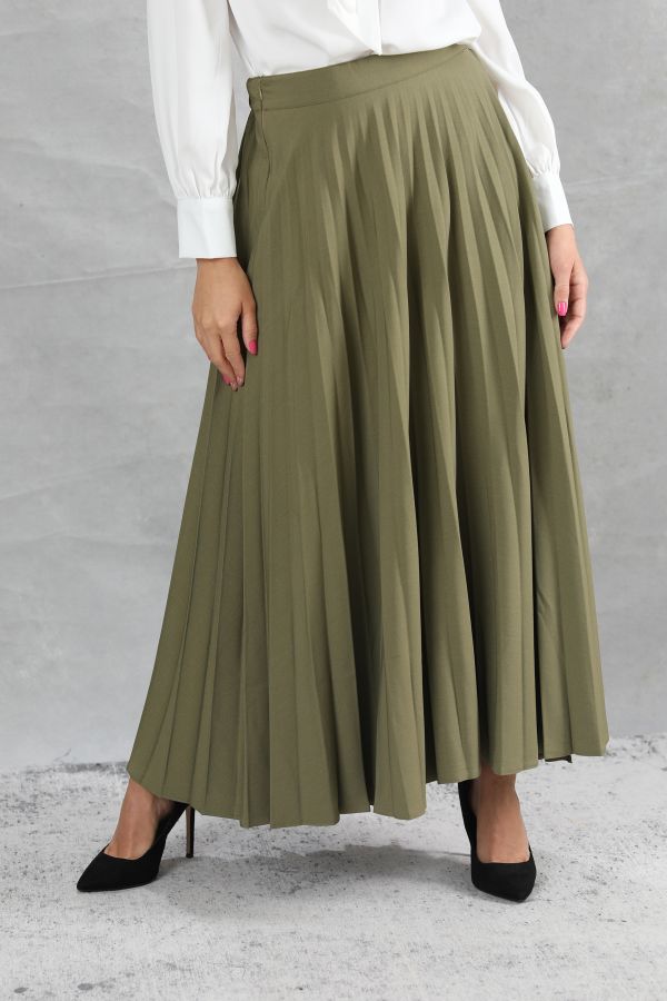 Elastic Waist Pleated Skirt -Green