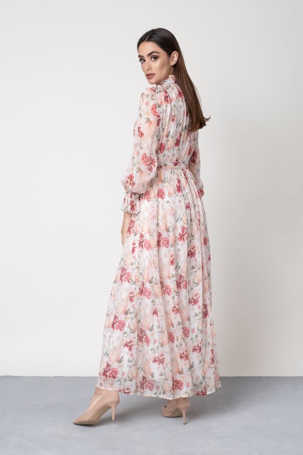 Floral Dress with Shoulder Pleats