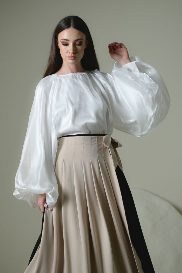Black/Beige Wrap Pleated Skirt