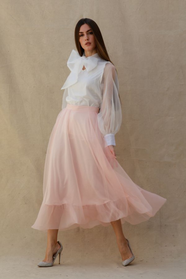 Pink Organza Midi Skirt