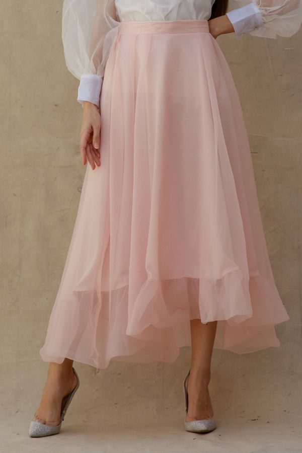 Pink Organza Midi Skirt