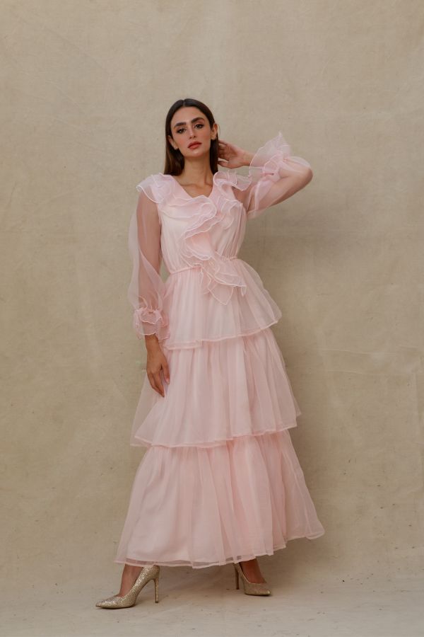 Pink Organza Dress with Ruffles