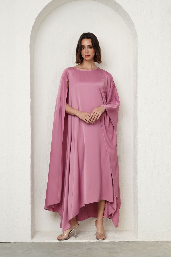 Pink asymmetric cape dress