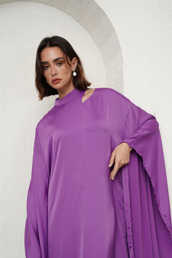 Purple cut-out cape dress