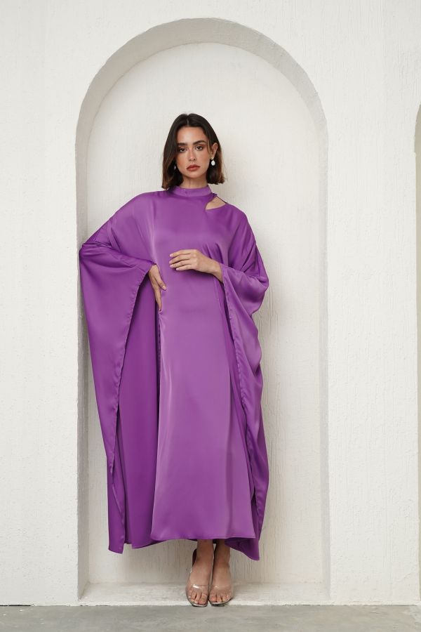 Purple cut-out cape dress