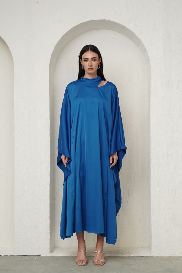 Blue cut-out cape dress