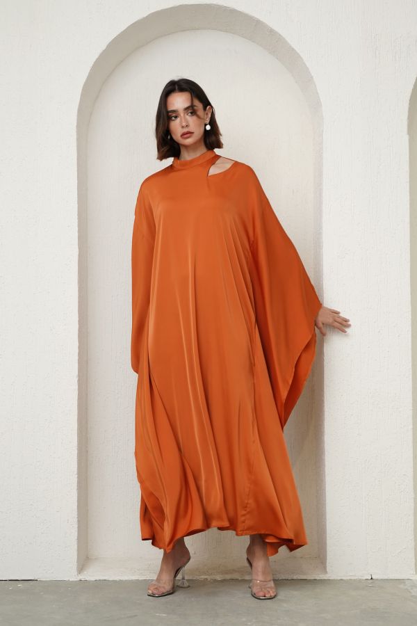 Orange cut-out cape dress