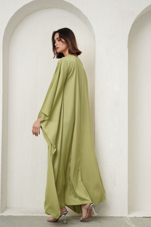 Green asymmetric cape dress