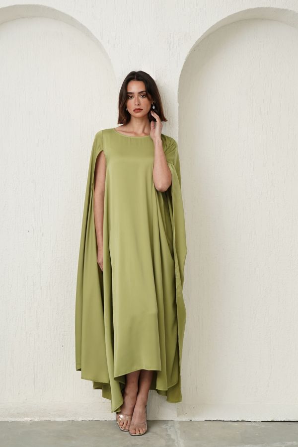 Green asymmetric cape dress