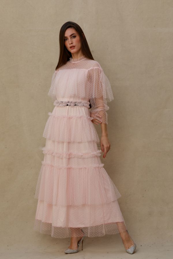 Pink Tulle Dress with Elastic Belt