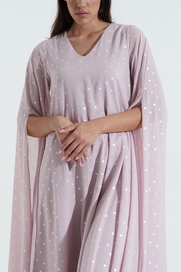 Pink dotted dress with cape sleeves