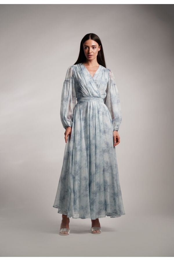 Blue printed layered dress