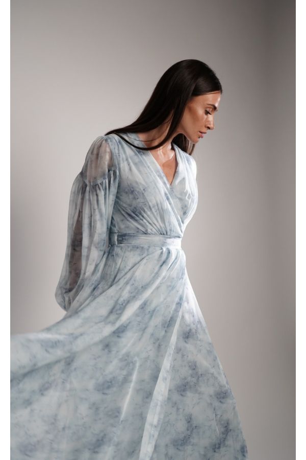 Blue printed layered dress