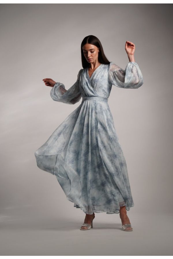 Blue printed layered dress