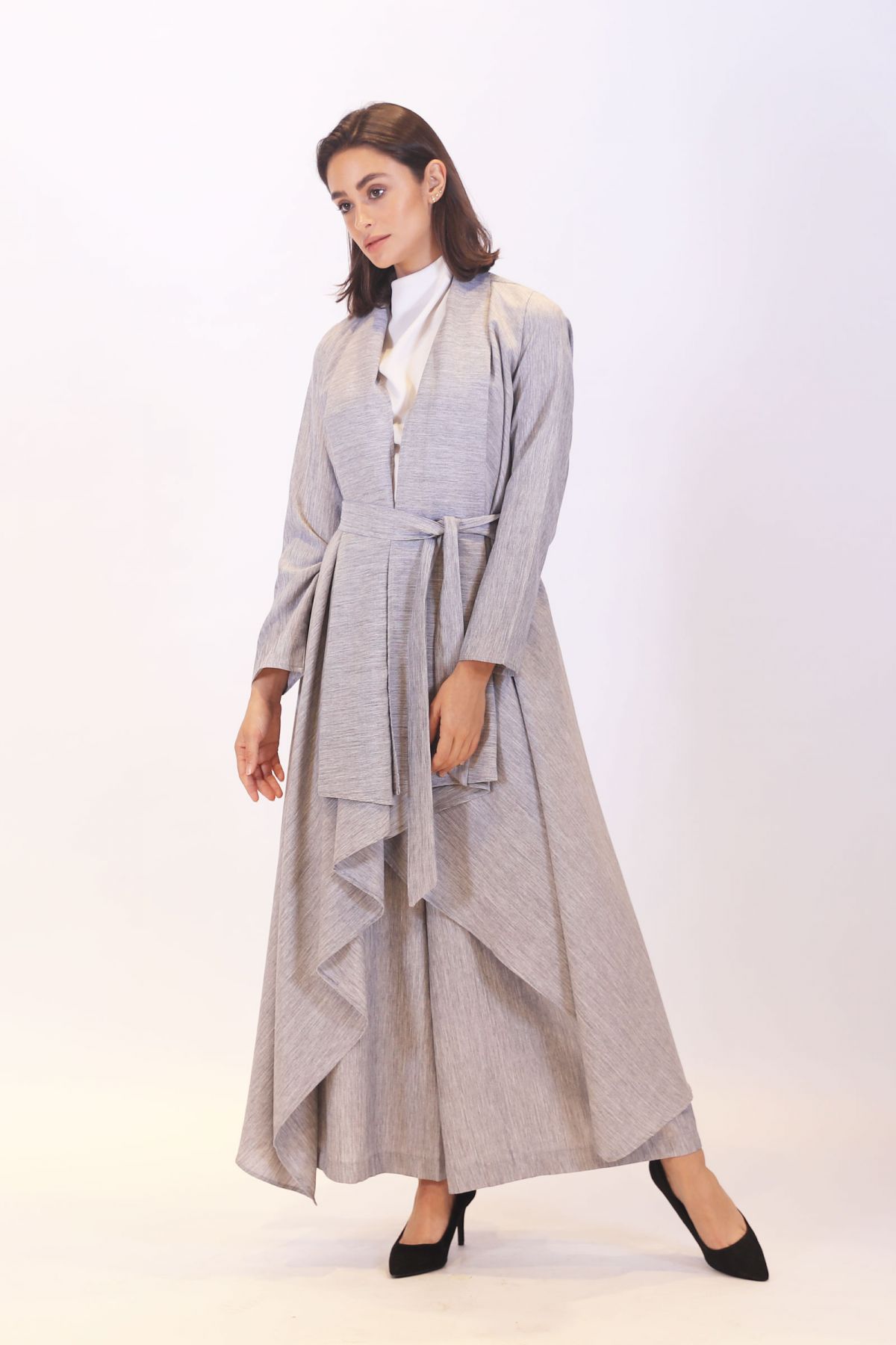 Linen Gray Waterfall cardigan Le Merge