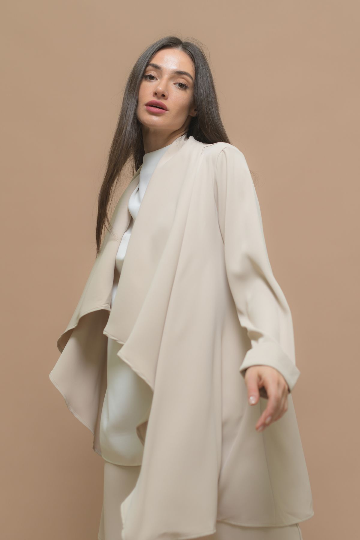 Beige waterfall cardigan new arrivals