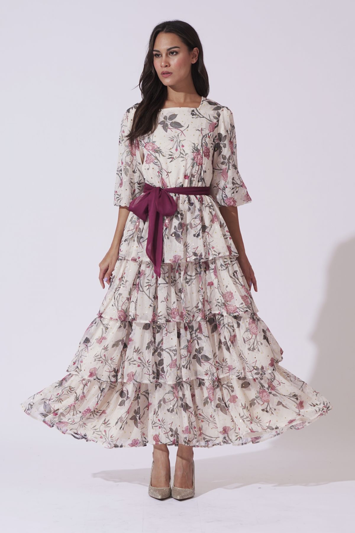 Floral layered dress hot sale
