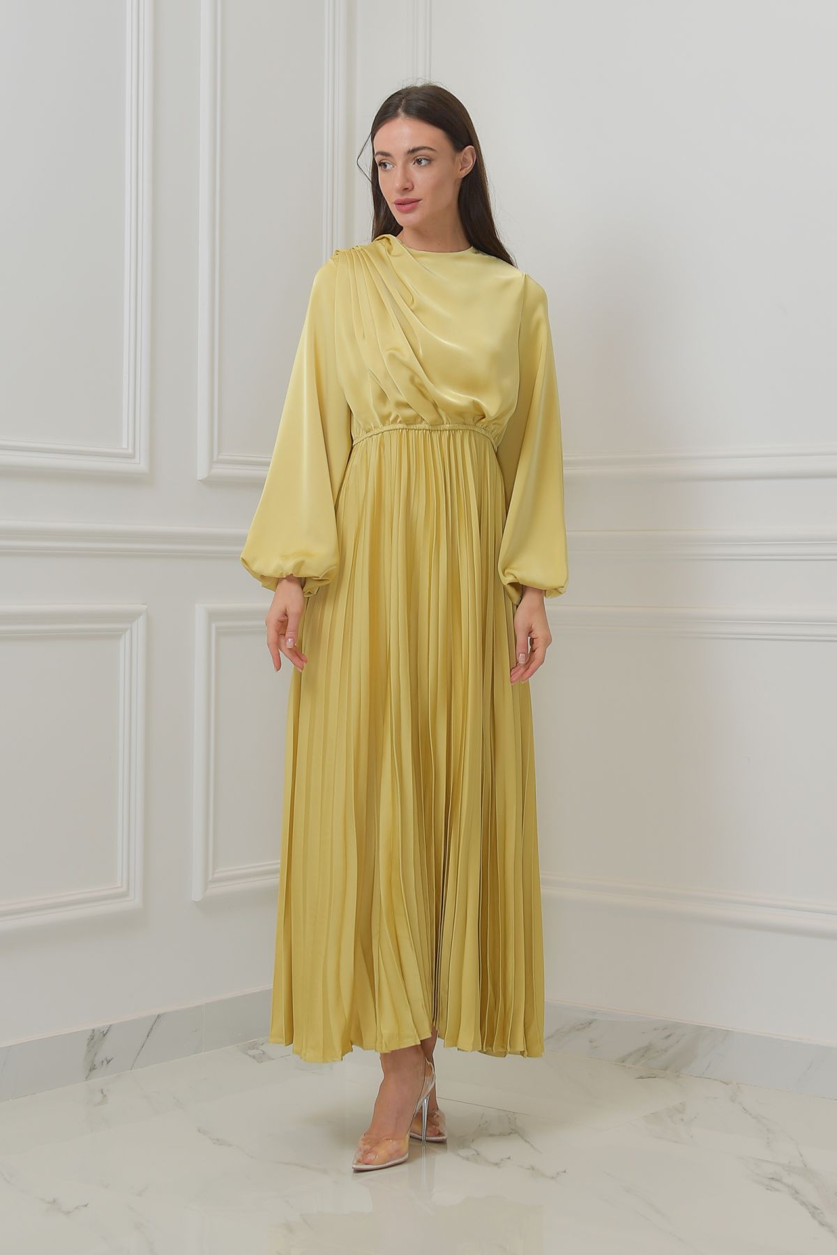 Pleated dress yellow online