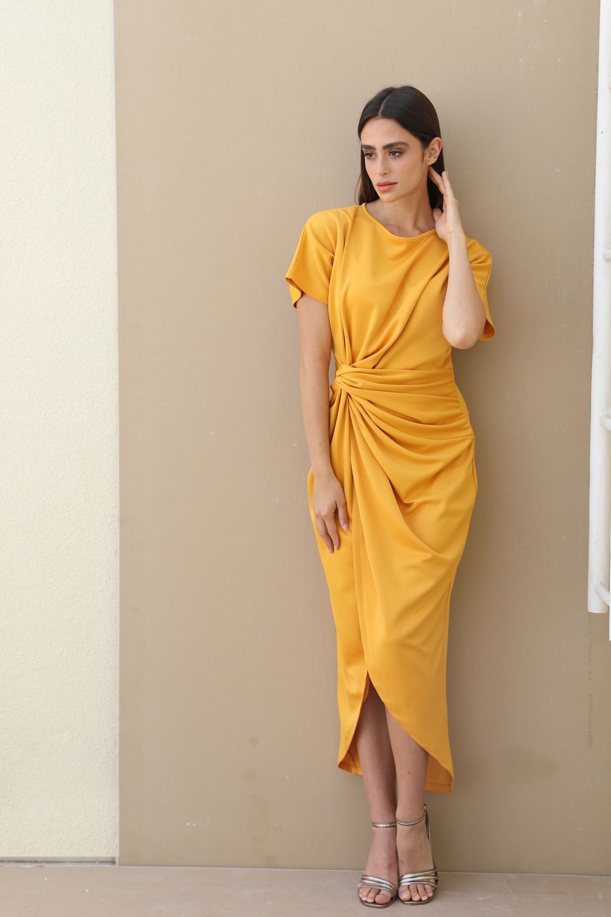 Mustard Scuba Knot Dress Le Merge