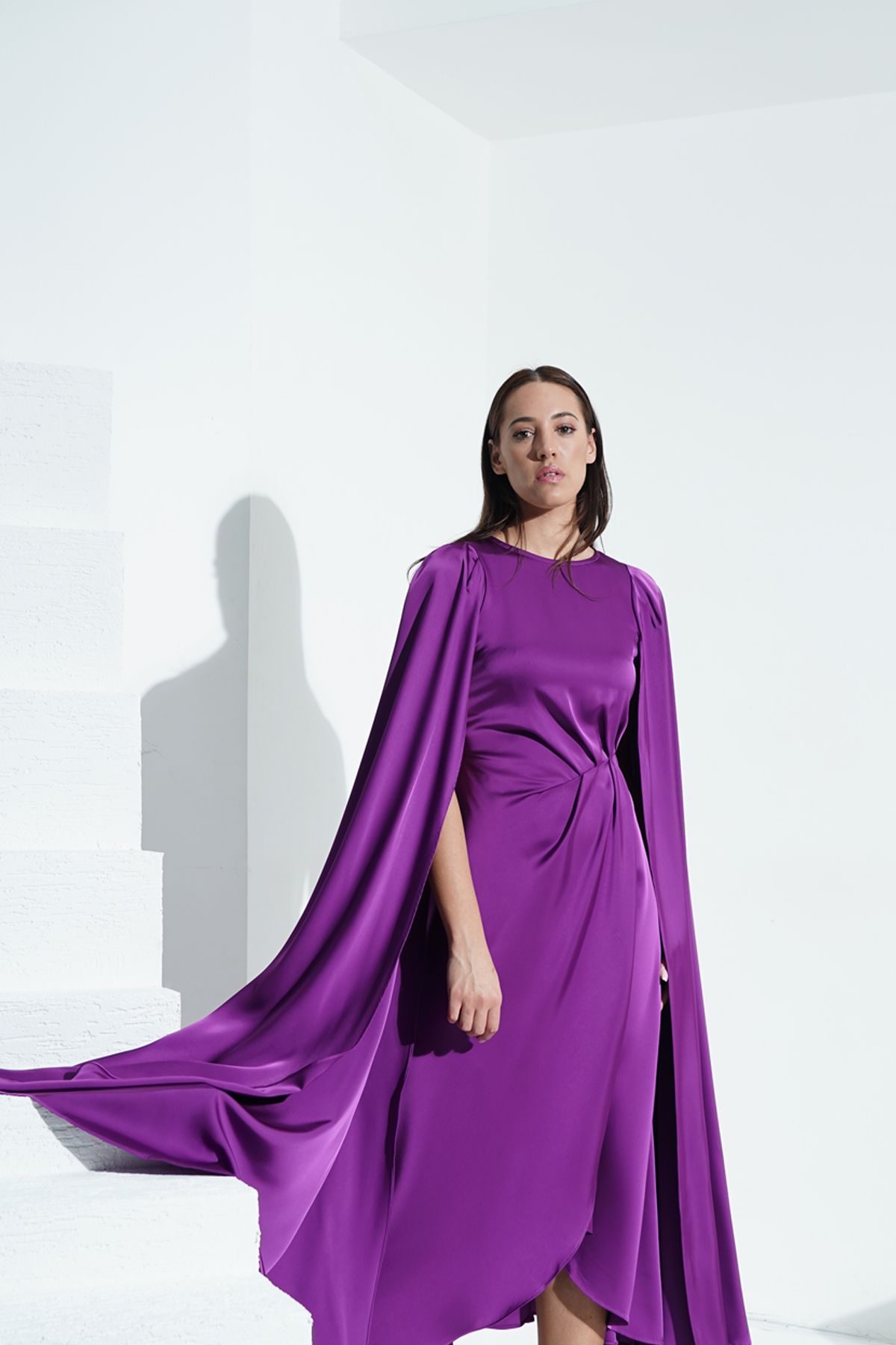 Purple cape dress new arrivals