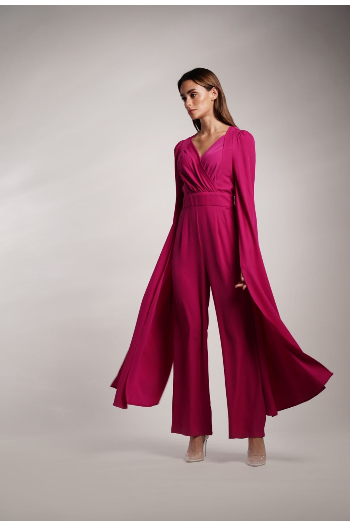 Pink jumpsuit with cape sleevesR Le Merge