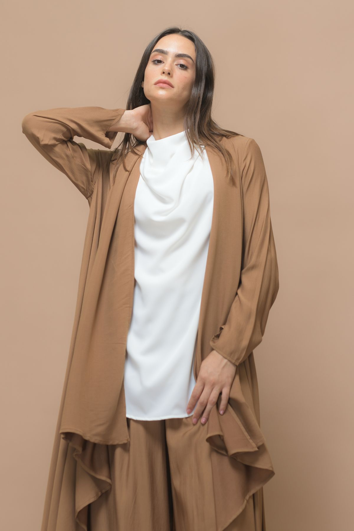 Beige waterfall sale cardigan