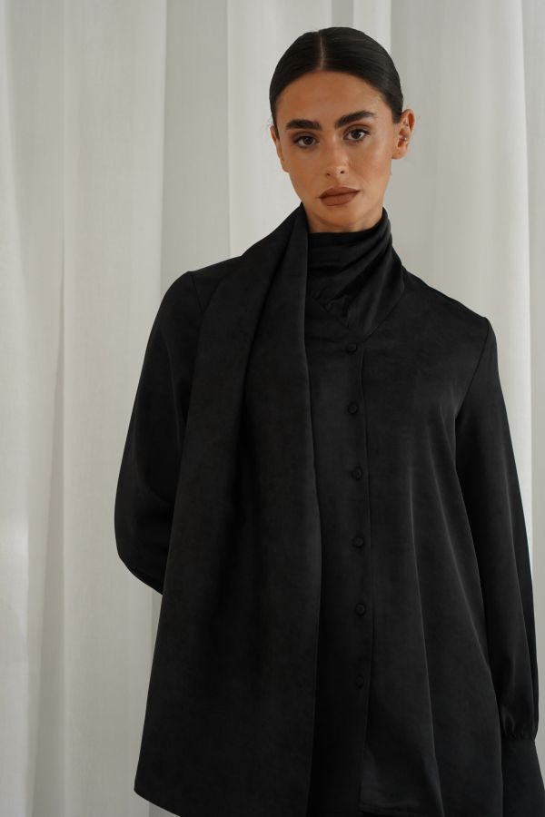 Black printed shirt with scarf