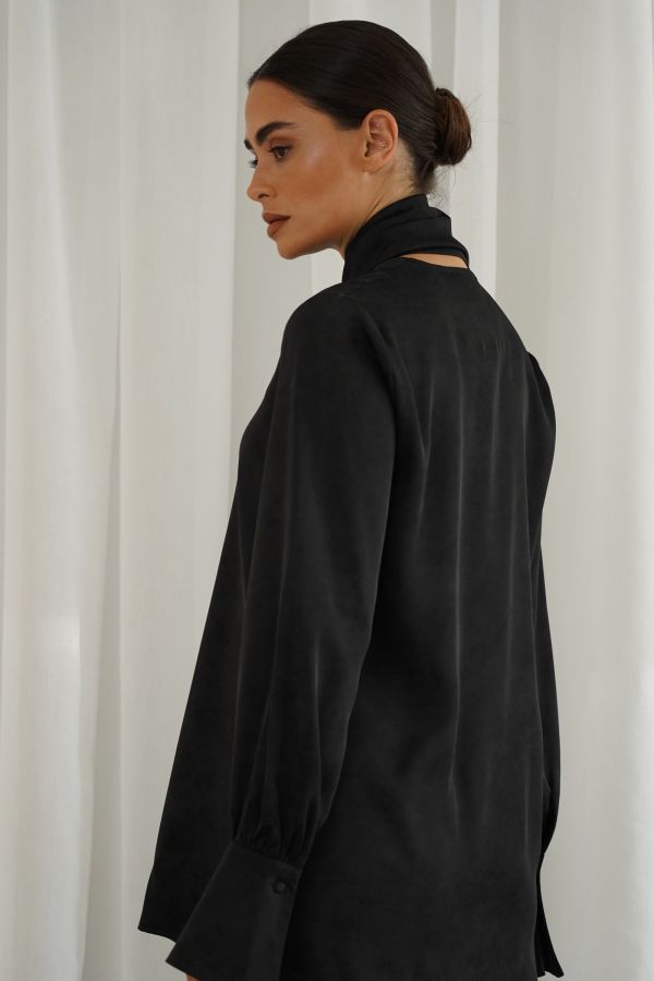 Black printed shirt with scarf