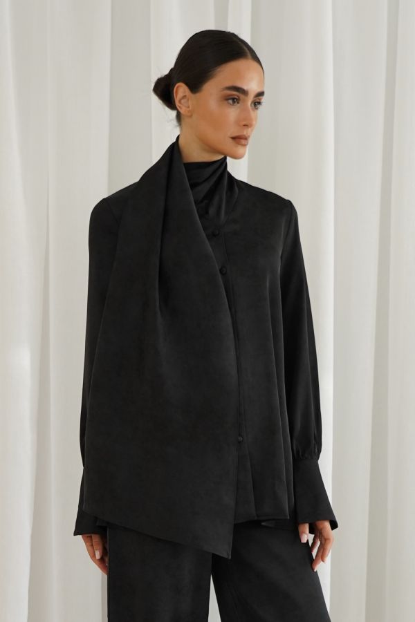 Black printed shirt with scarf