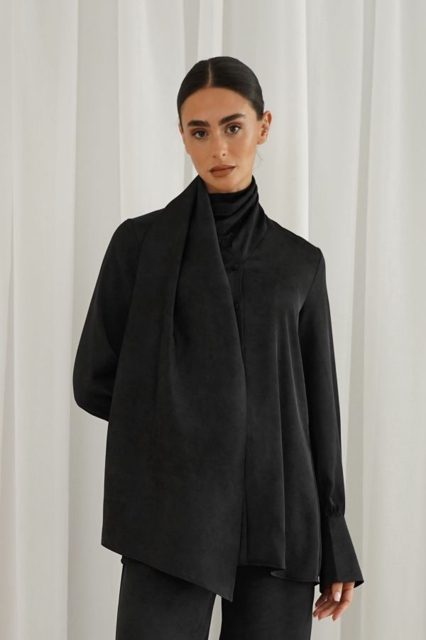 Black printed shirt with scarf