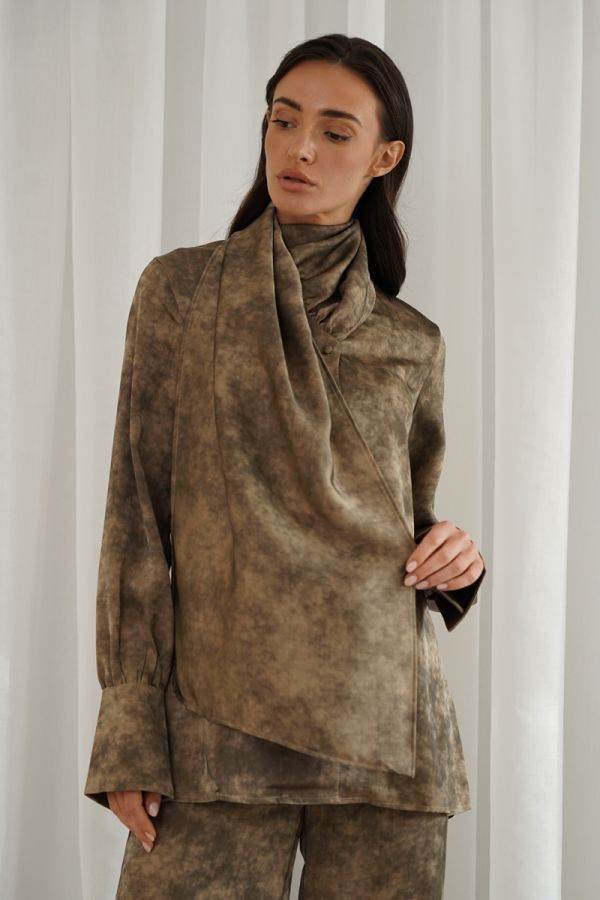 Brown printed shirt with scarf