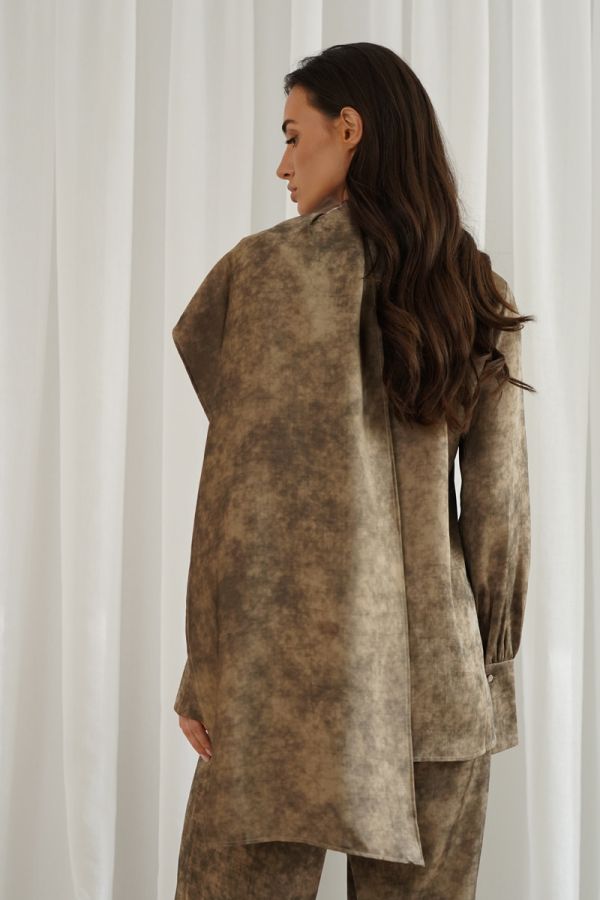 Brown printed shirt with scarf