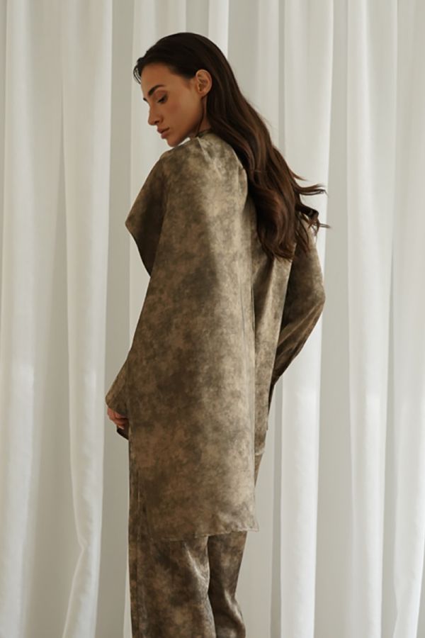 Brown printed shirt with scarf