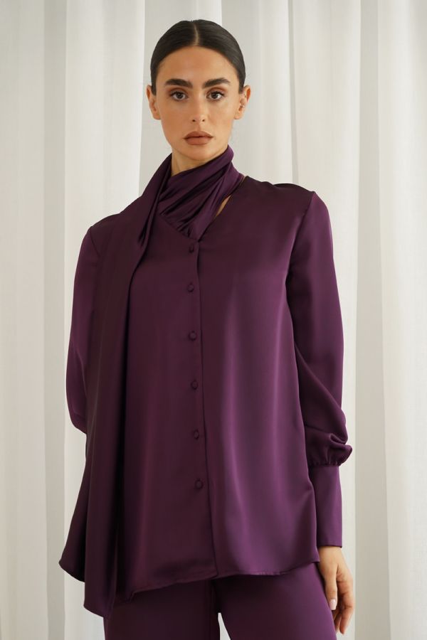 Purple shirt with scarf