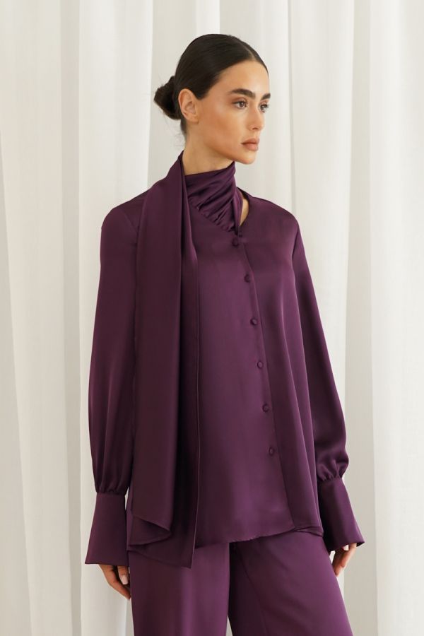 Purple shirt with scarf
