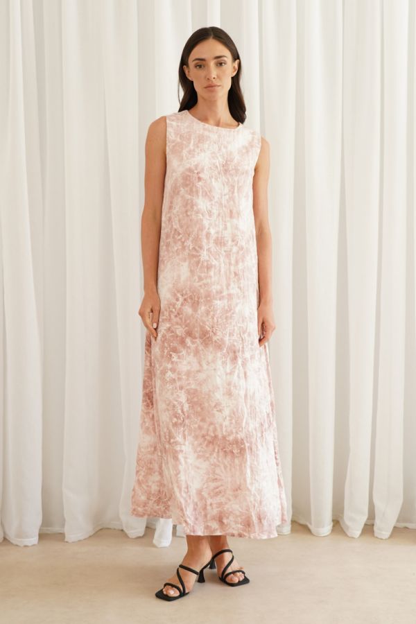 Pink printed sleeveless dress