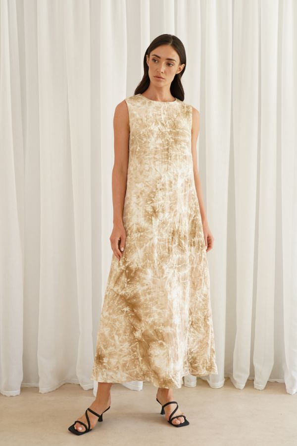 Beige printed sleeveless dress