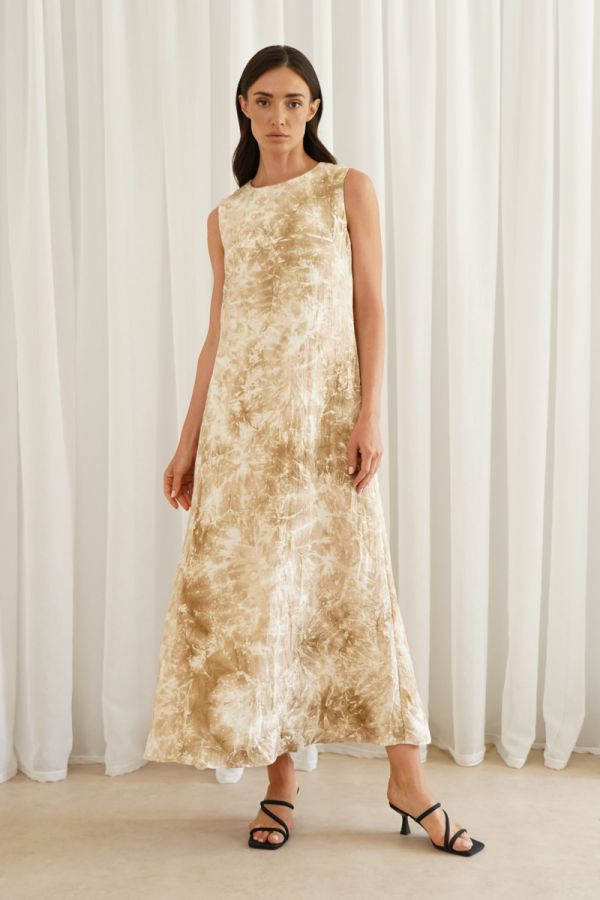 Beige printed sleeveless dress