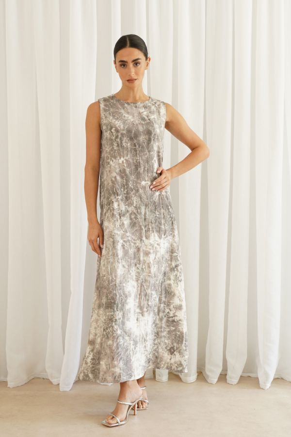 Grey printed sleeveless dress