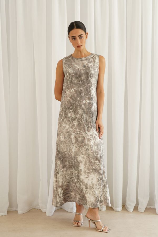 Grey printed sleeveless dress